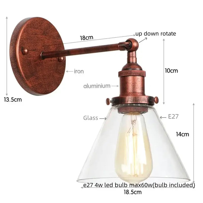 Rustic antique copper clear glass wall sconce bedroom plug in light