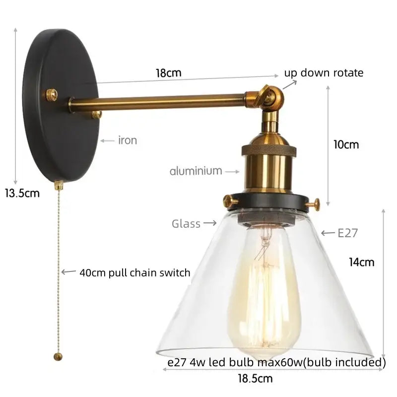 Rustic antique copper clear glass wall sconce bedroom plug in light