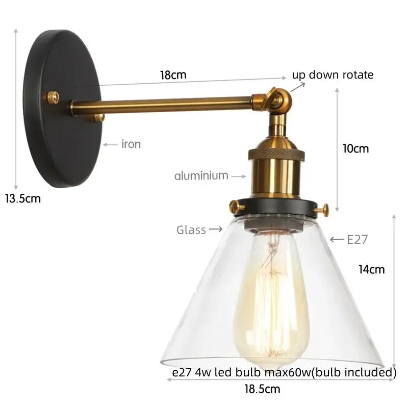 Rustic antique copper clear glass wall sconce bedroom plug in light