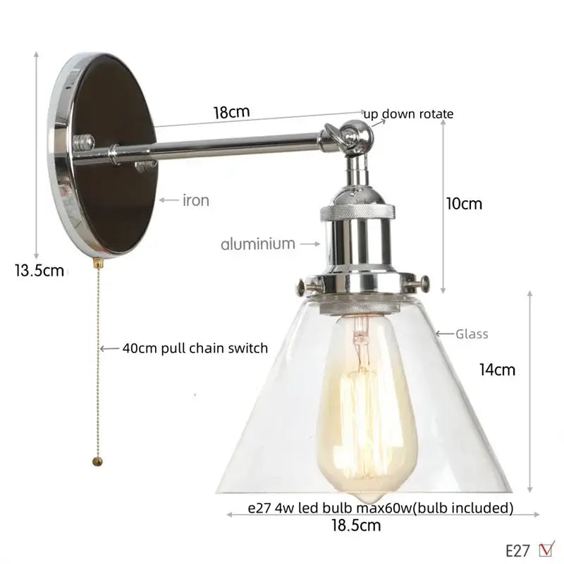 Rustic antique copper clear glass wall sconce bedroom plug in light