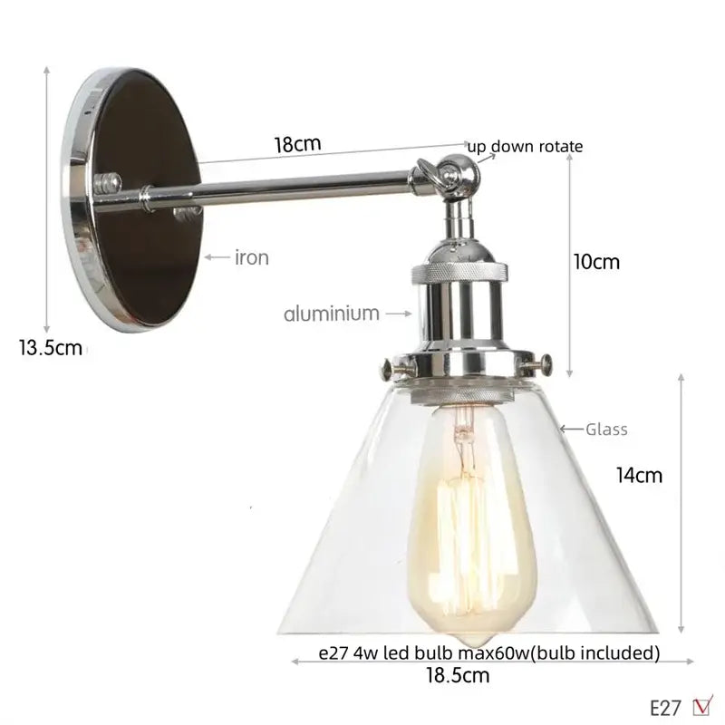 Rustic antique copper clear glass wall sconce bedroom plug in light