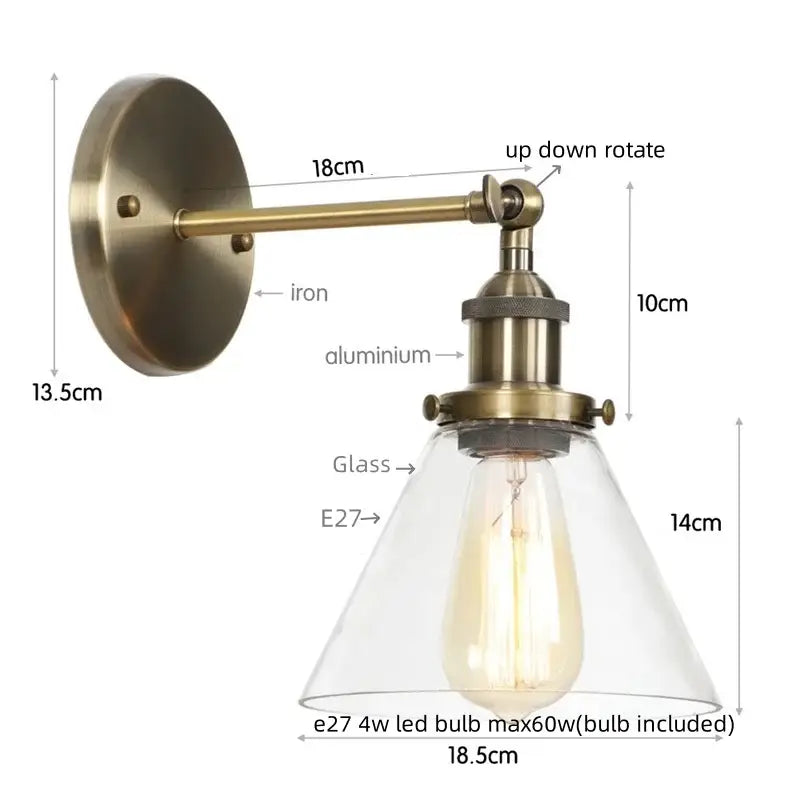 Rustic antique copper clear glass wall sconce bedroom plug in light