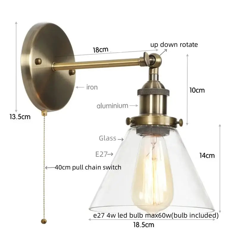 Rustic antique copper clear glass wall sconce bedroom plug in light
