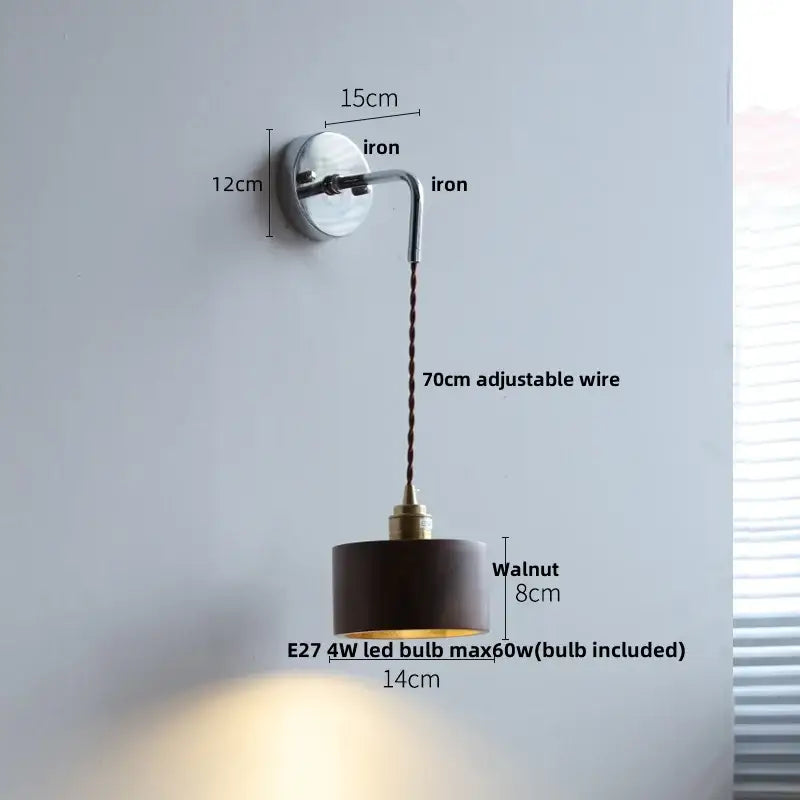 Rustic ash wood led wall light with pull chain – bedroom lamp