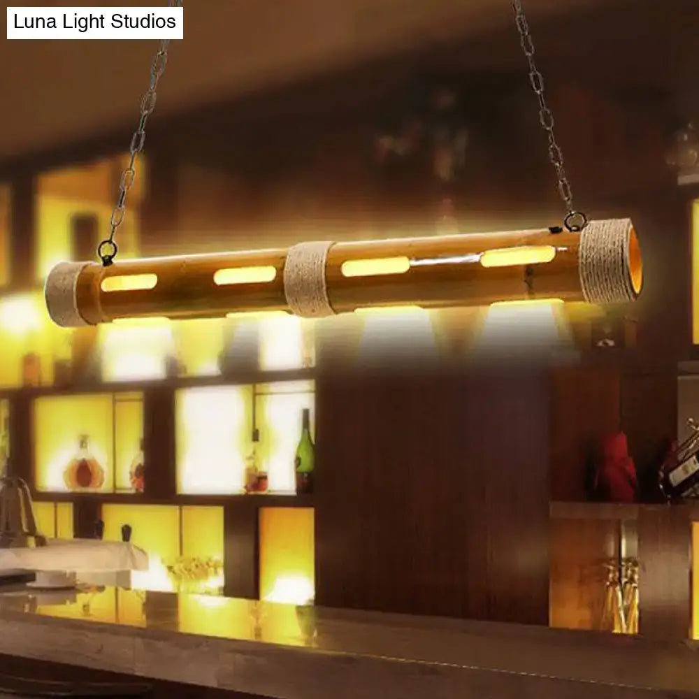 Rustic bamboo bistro island lights – kitchen wood pendant e26 e27