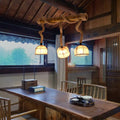 Rustic bamboo linear island pendant light kitchen rope chandelier
