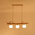 Rustic bamboo & white glass dome island light fixture dining room white bird deco