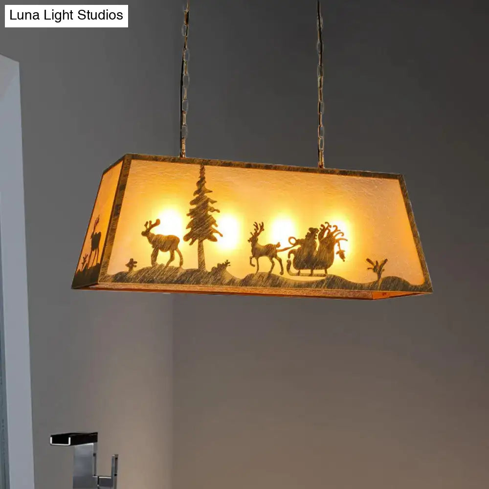 Rustic beige etched linear island lamp dining room reindeer light