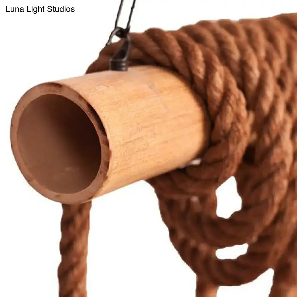 Rustic beige rope island light bamboo kitchen pendant