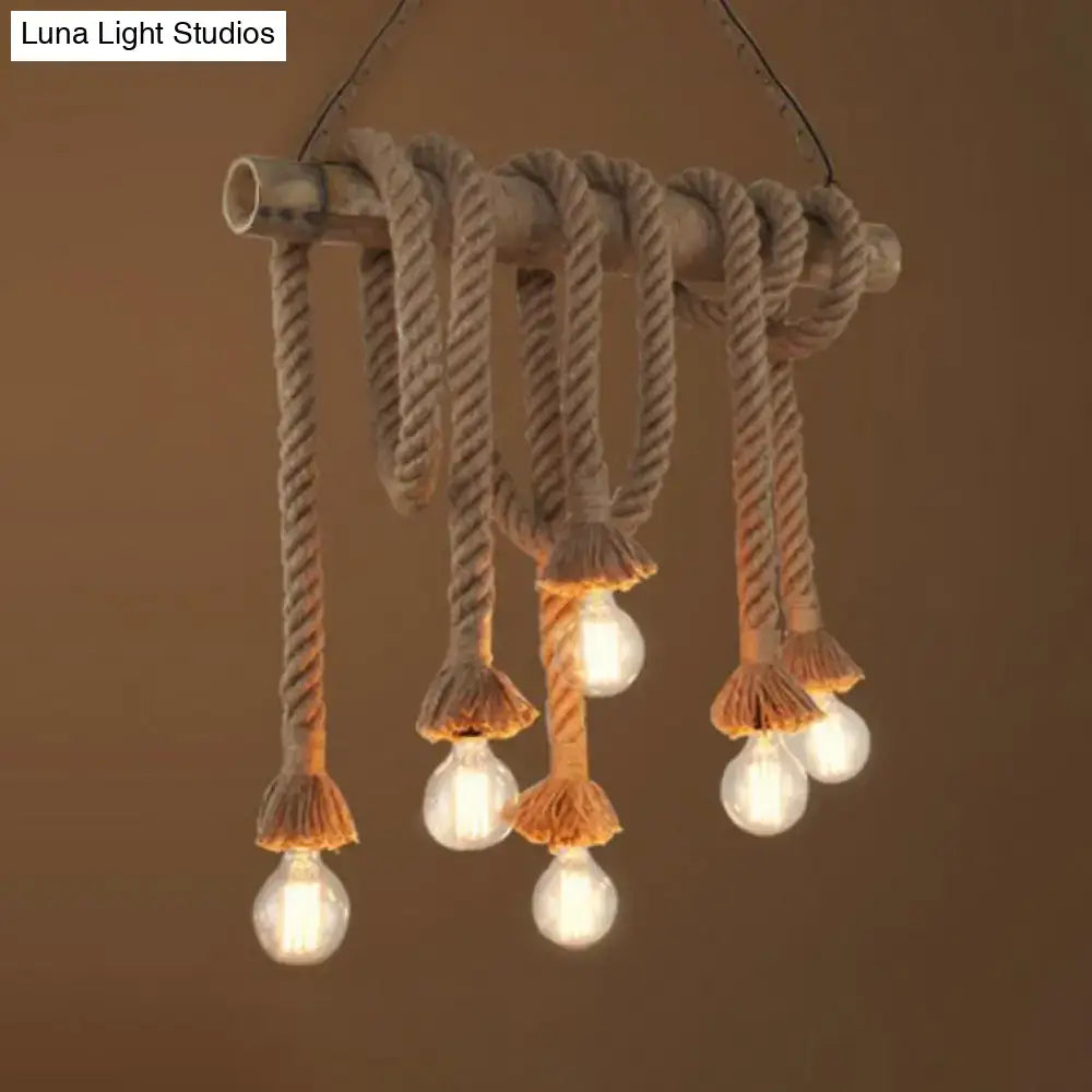 Rustic beige rope island light bamboo kitchen pendant