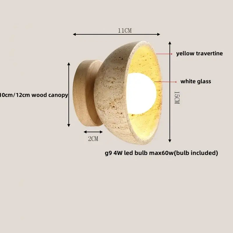 Rustic beige travertine base led wall light bedroom sconce