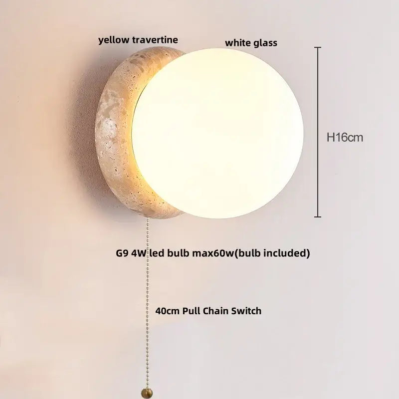 Rustic beige travertine base led wall light bedroom sconce