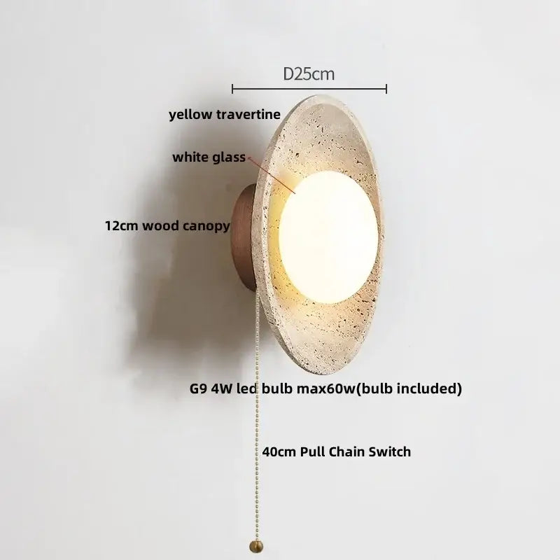 Rustic beige travertine base led wall light bedroom sconce