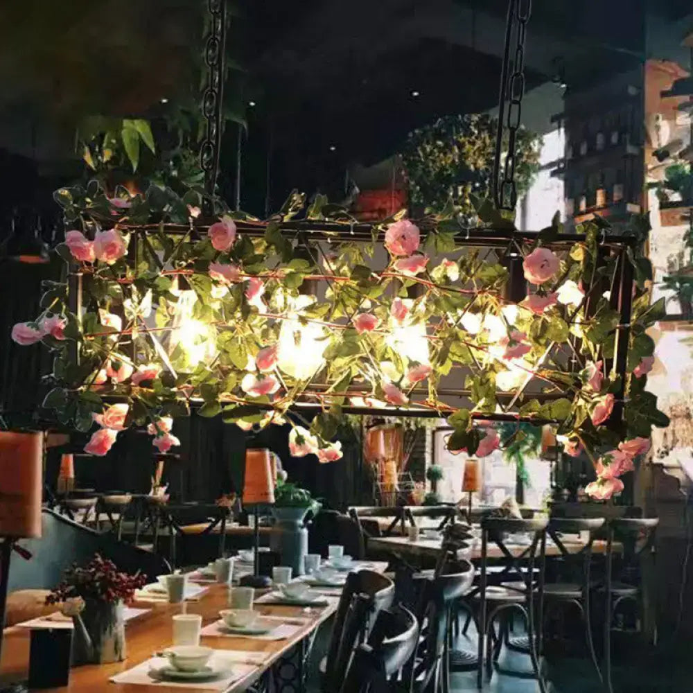 Rustic black floral four heads island lamp – dining room chandelier