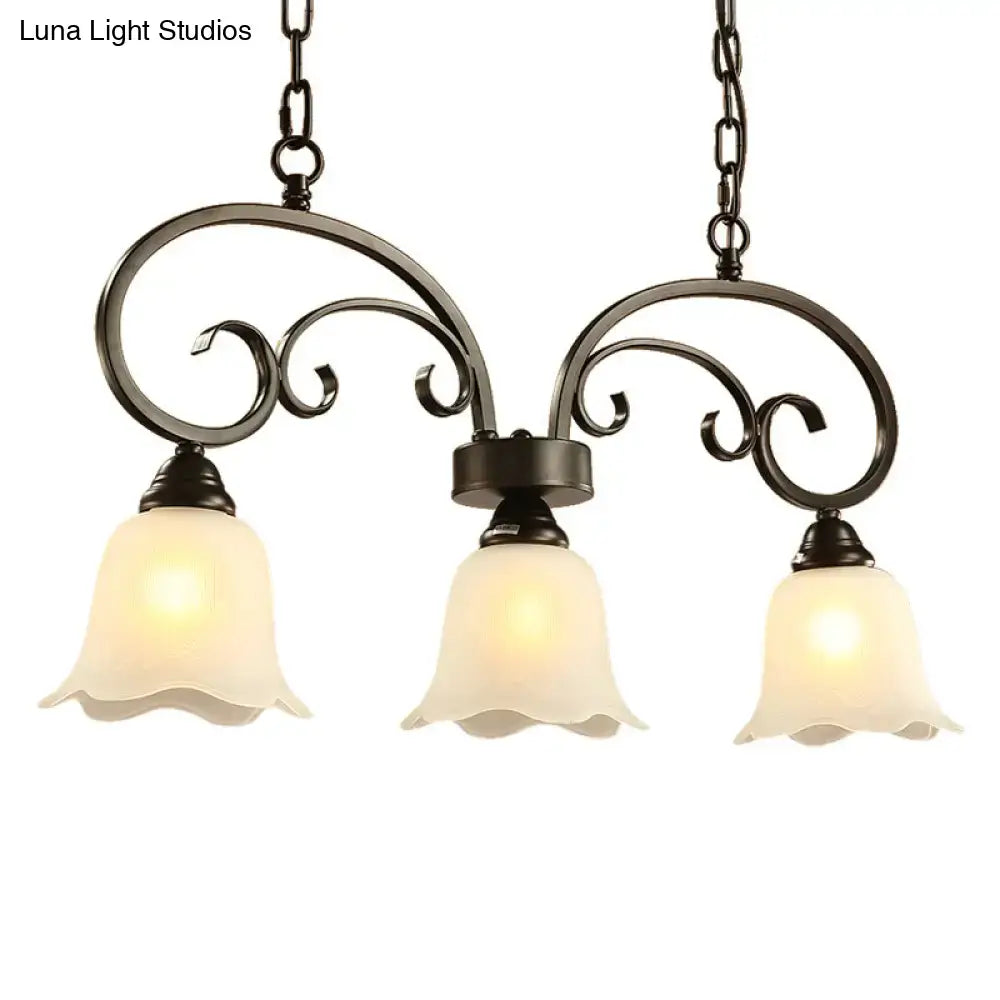 Rustic black floral swirls frosted white island lamp kitchen light