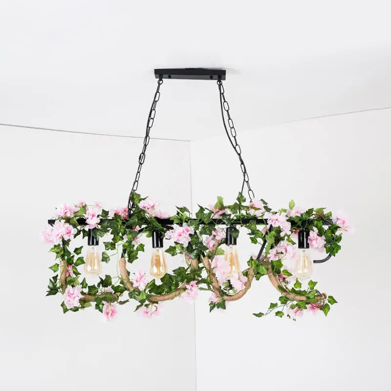 Rustic black linear island lamp with ivy – kitchen hanging light