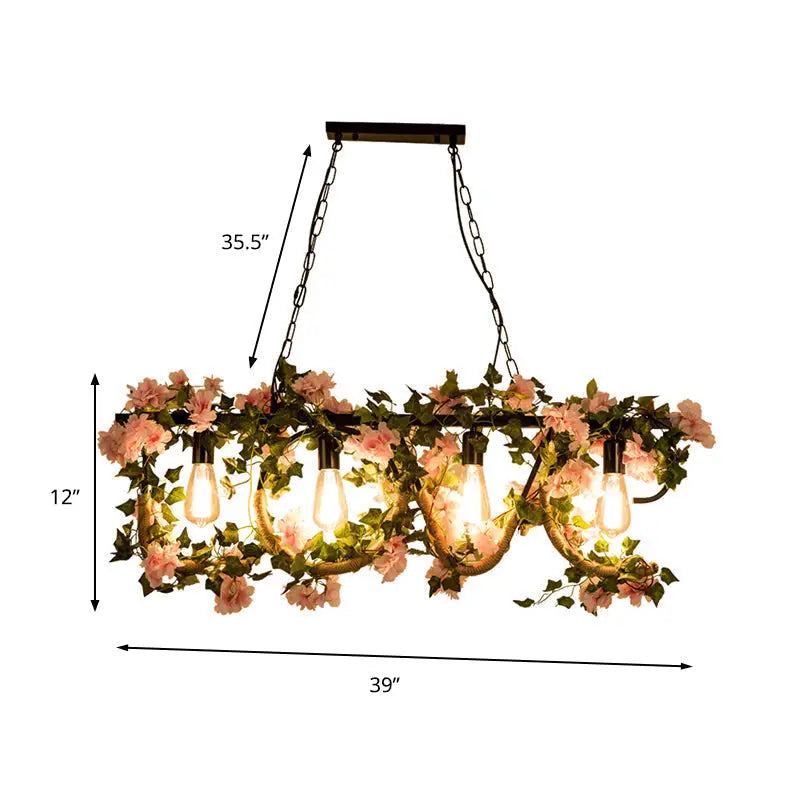 Rustic black linear island lamp with ivy – kitchen hanging light