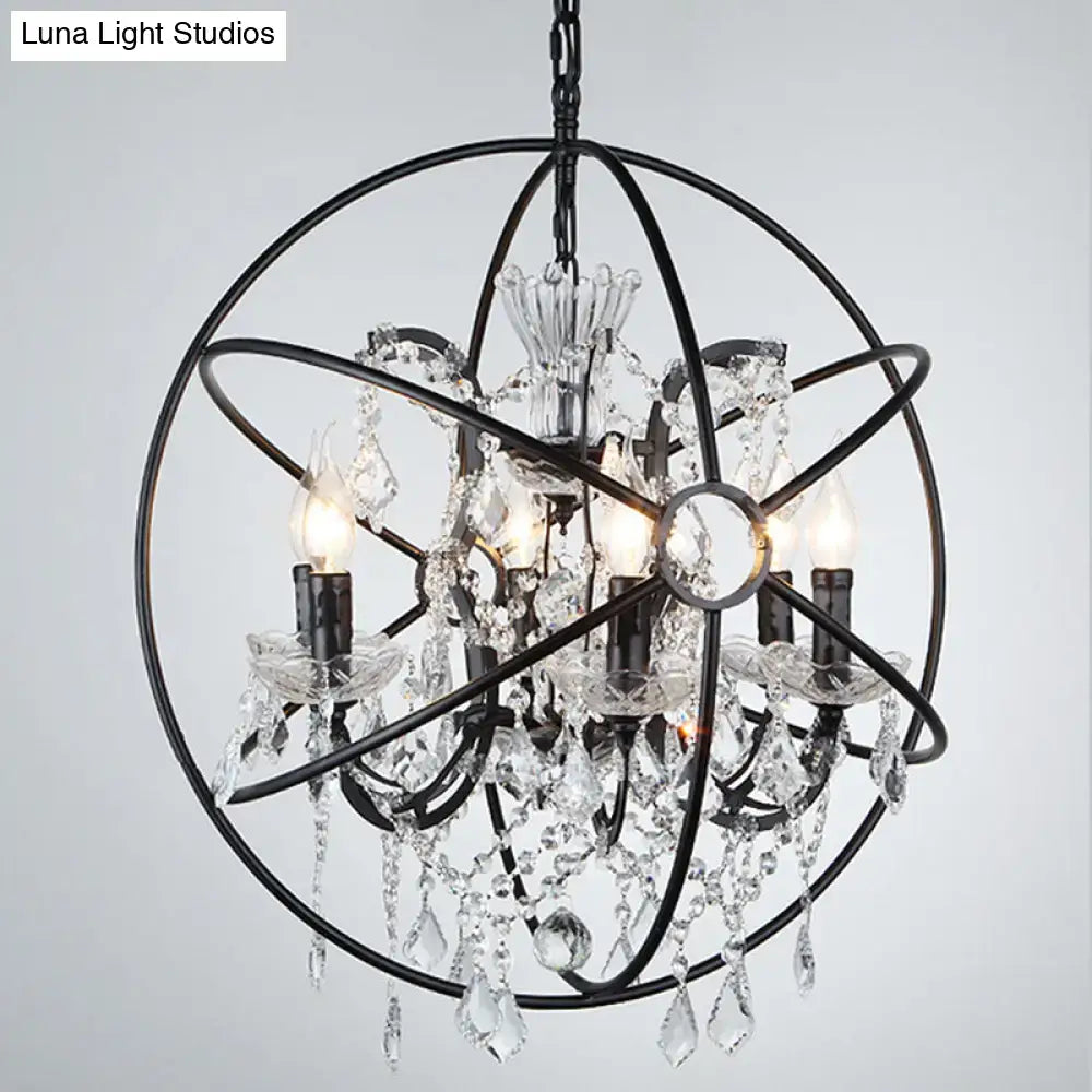 Rustic black wrought iron crystal deco chandelier dining room pendant