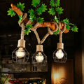 Rustic branch and leaf cage pendant light fixture kitchen chandelier
