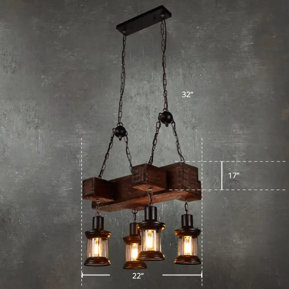 Rustic brown wooden lantern ceiling light dining room chandelier