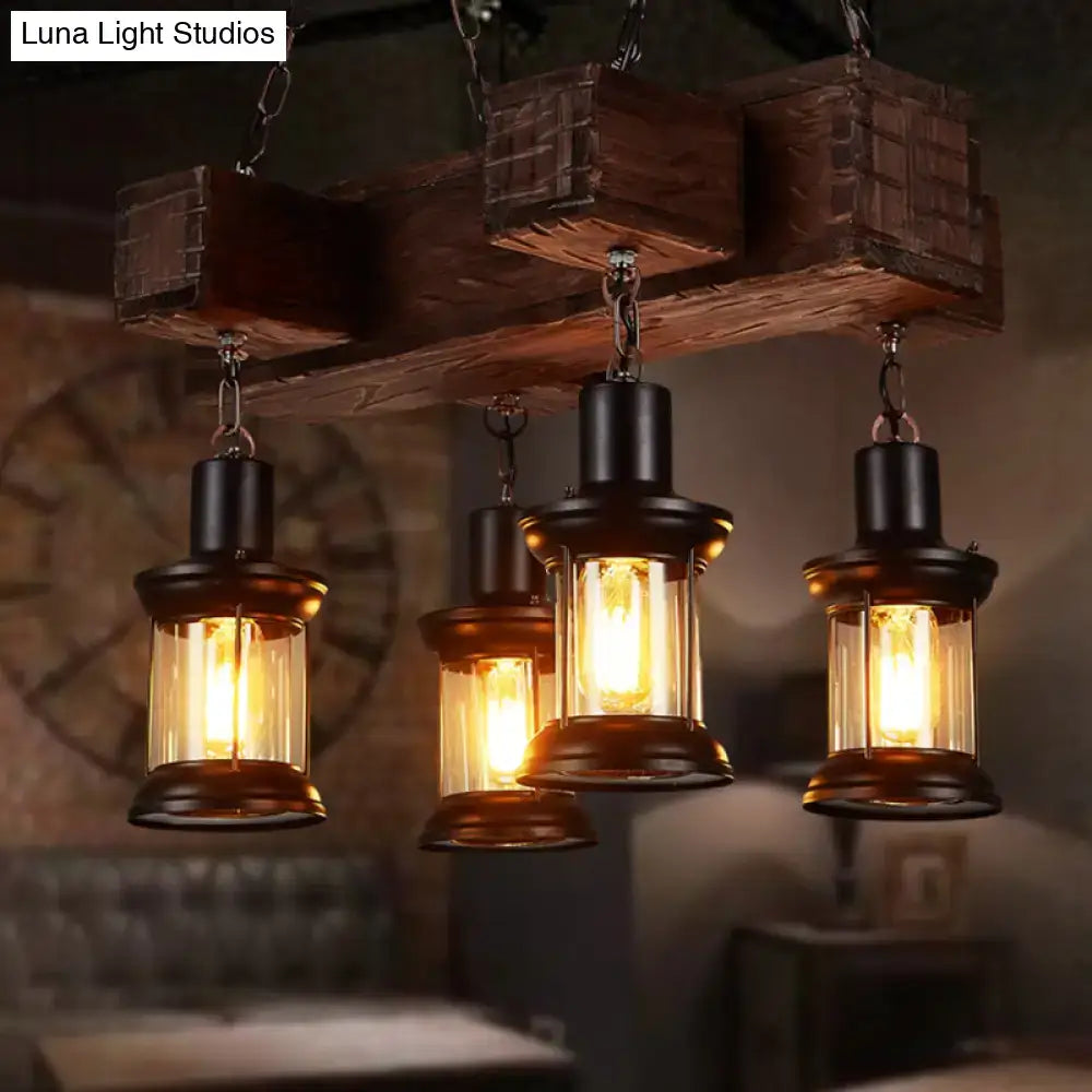 Rustic brown wooden lantern ceiling light dining room chandelier