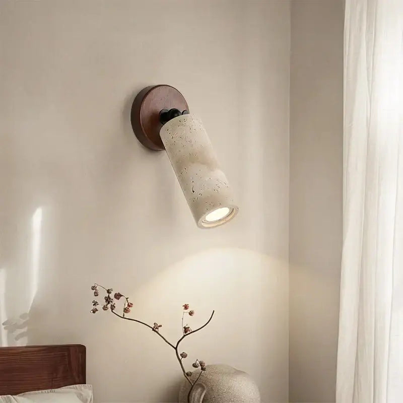 Rustic concrete and dark wood led wall sconce bedroom light