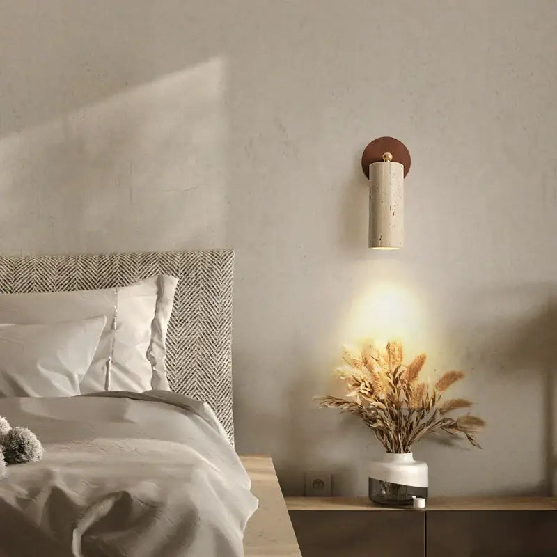 Rustic concrete and dark wood led wall sconce bedroom light
