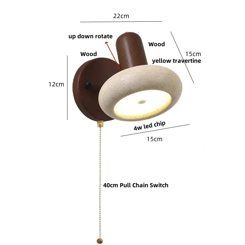Rustic concrete and dark wood led wall sconce bedroom light