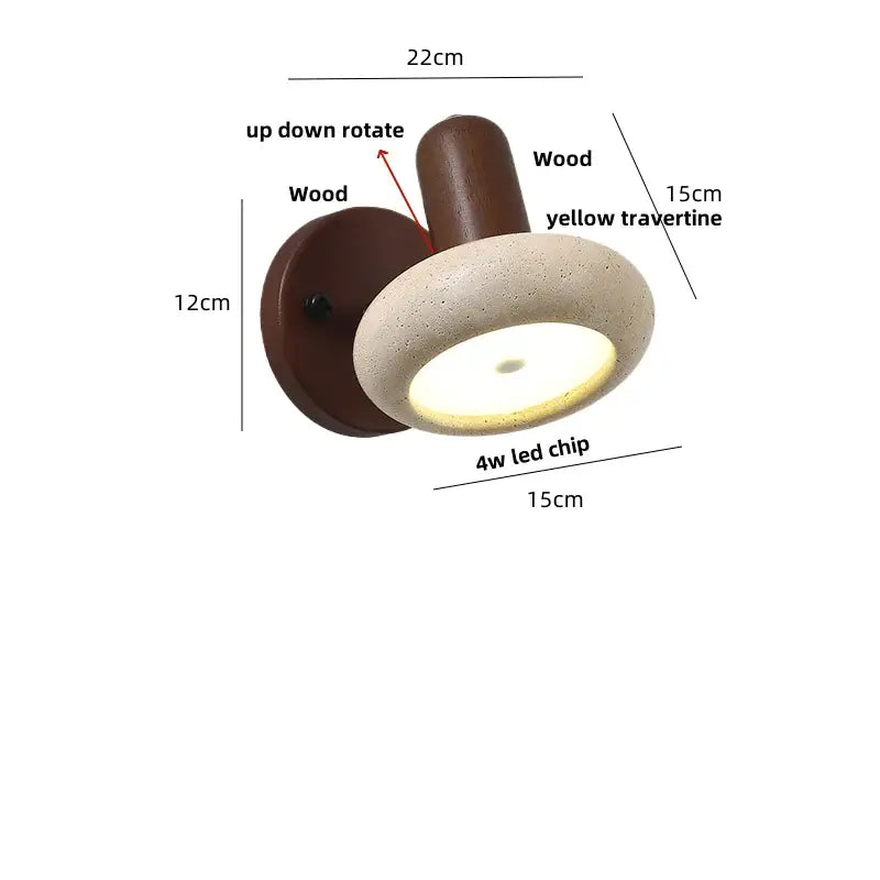 Rustic concrete and dark wood led wall sconce bedroom light