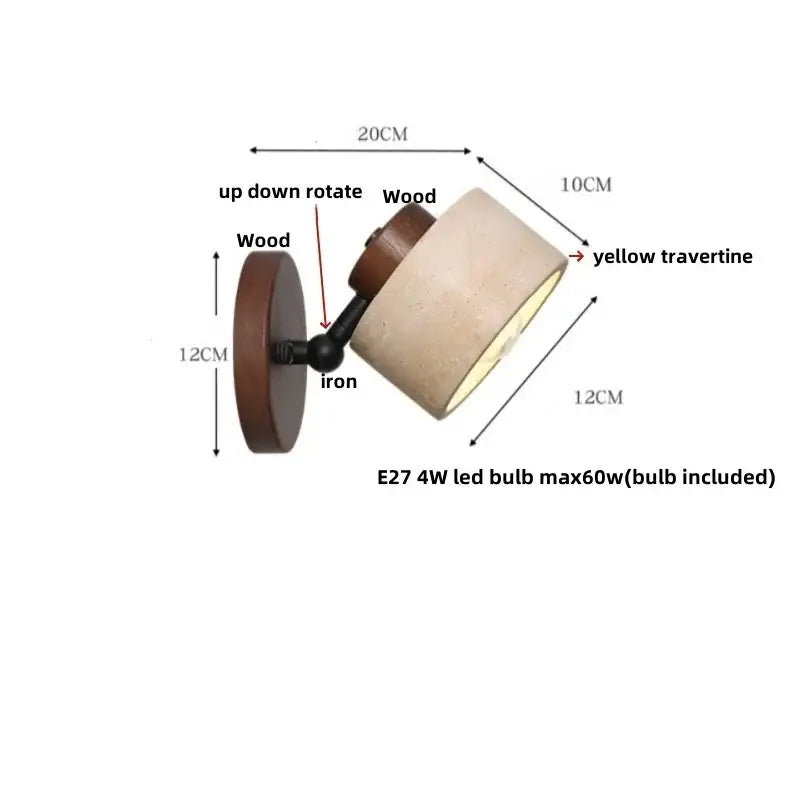 Rustic concrete and dark wood led wall sconce bedroom light