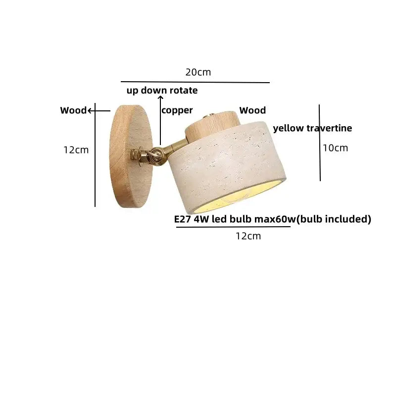 Rustic concrete and dark wood led wall sconce bedroom light