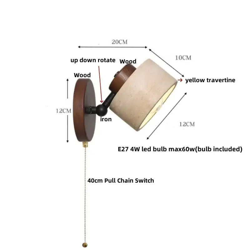 Rustic concrete and dark wood led wall sconce bedroom light