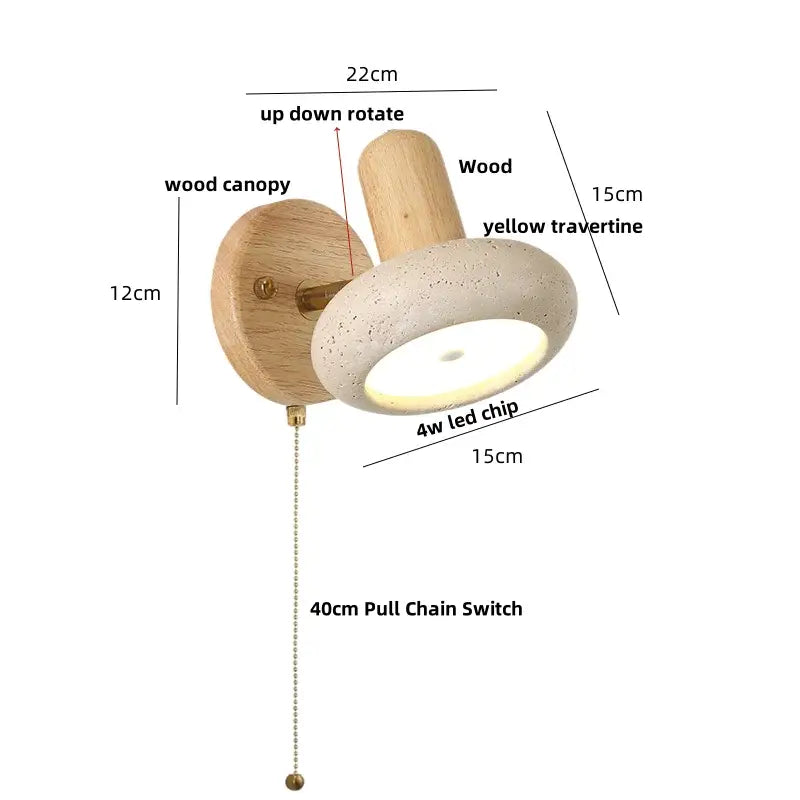Rustic concrete and dark wood led wall sconce bedroom light