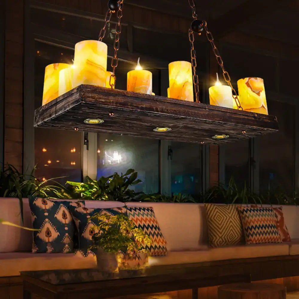 Rustic dark wood and amber candle light fixture dining room 220v-240v