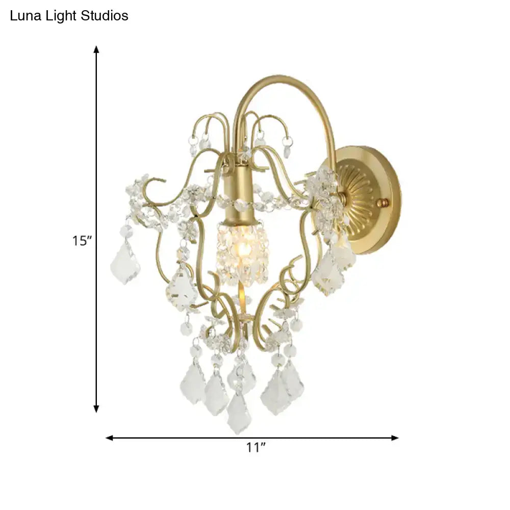 Rustic gold crystal wall mount lamp bedroom ornate sconce light