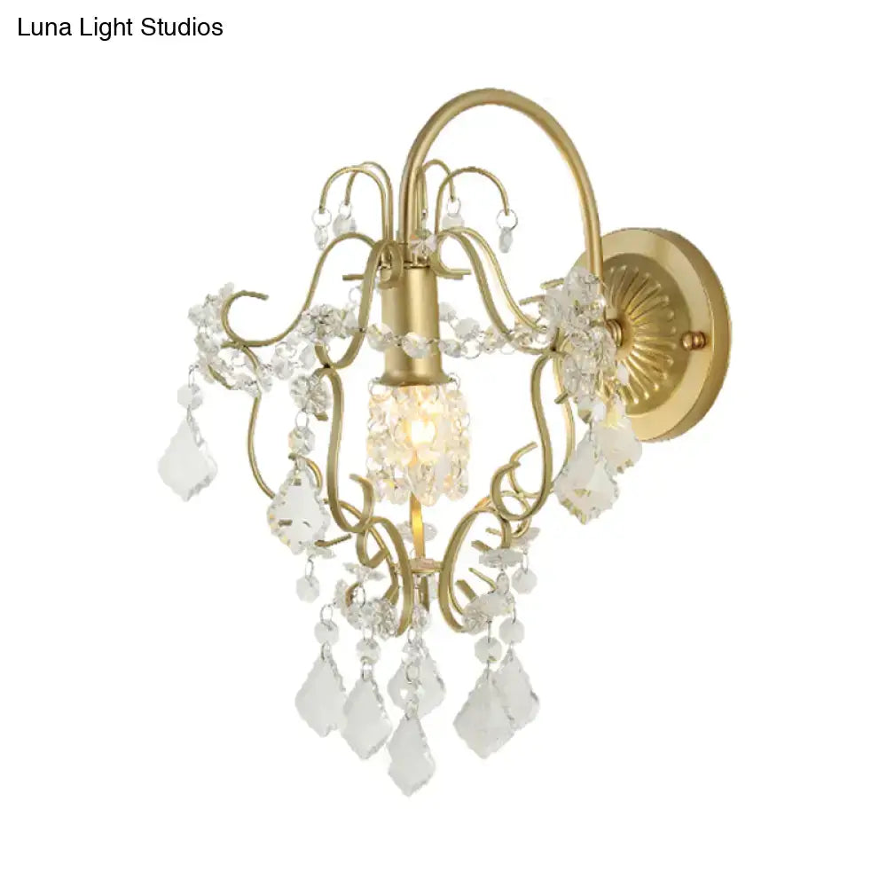 Rustic gold crystal wall mount lamp bedroom ornate sconce light