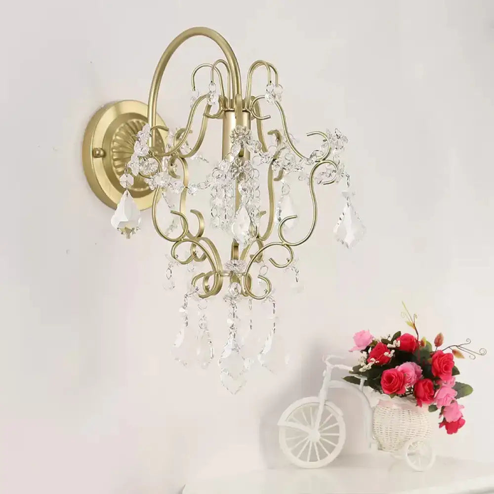 Rustic gold crystal wall mount lamp bedroom ornate sconce light