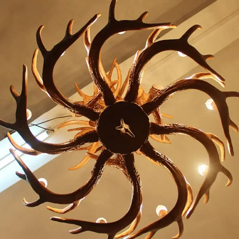 Rustic golden brown antler pendant chandelier dining room light