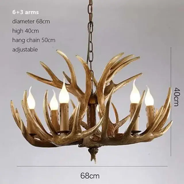 Rustic golden brown antler pendant chandelier dining room light