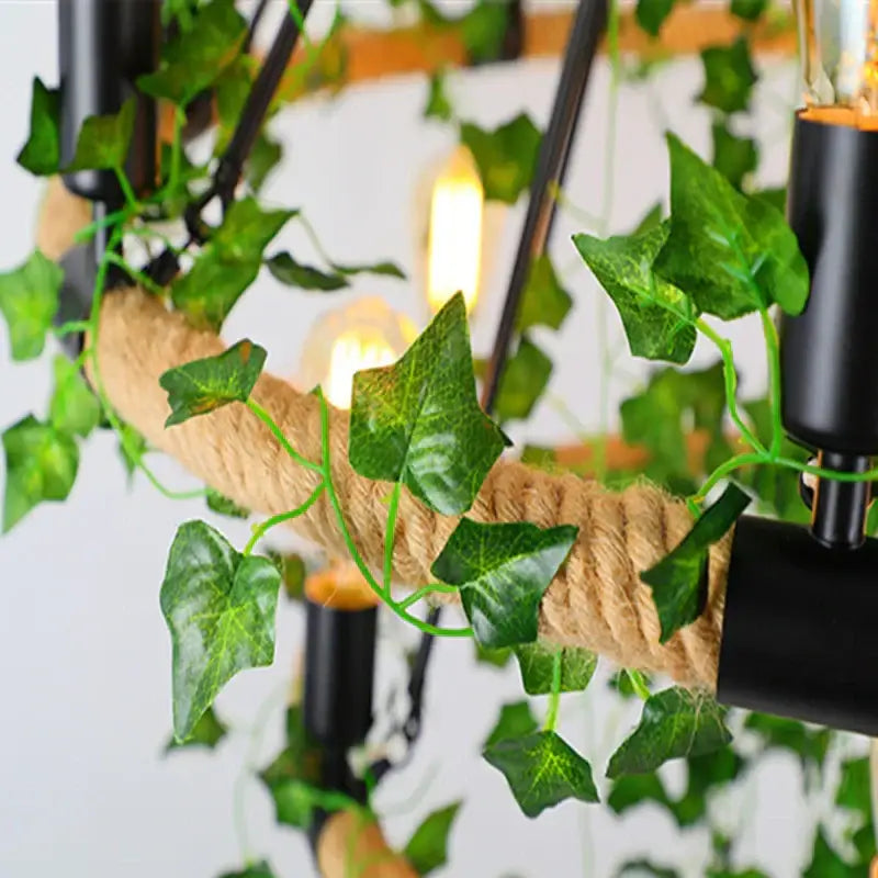 Rustic green leaf chandelier butterfly rope light for bar dining room