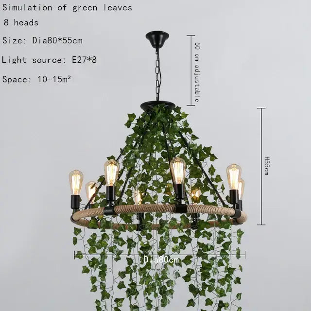Rustic green leaf chandelier butterfly rope light for bar dining room