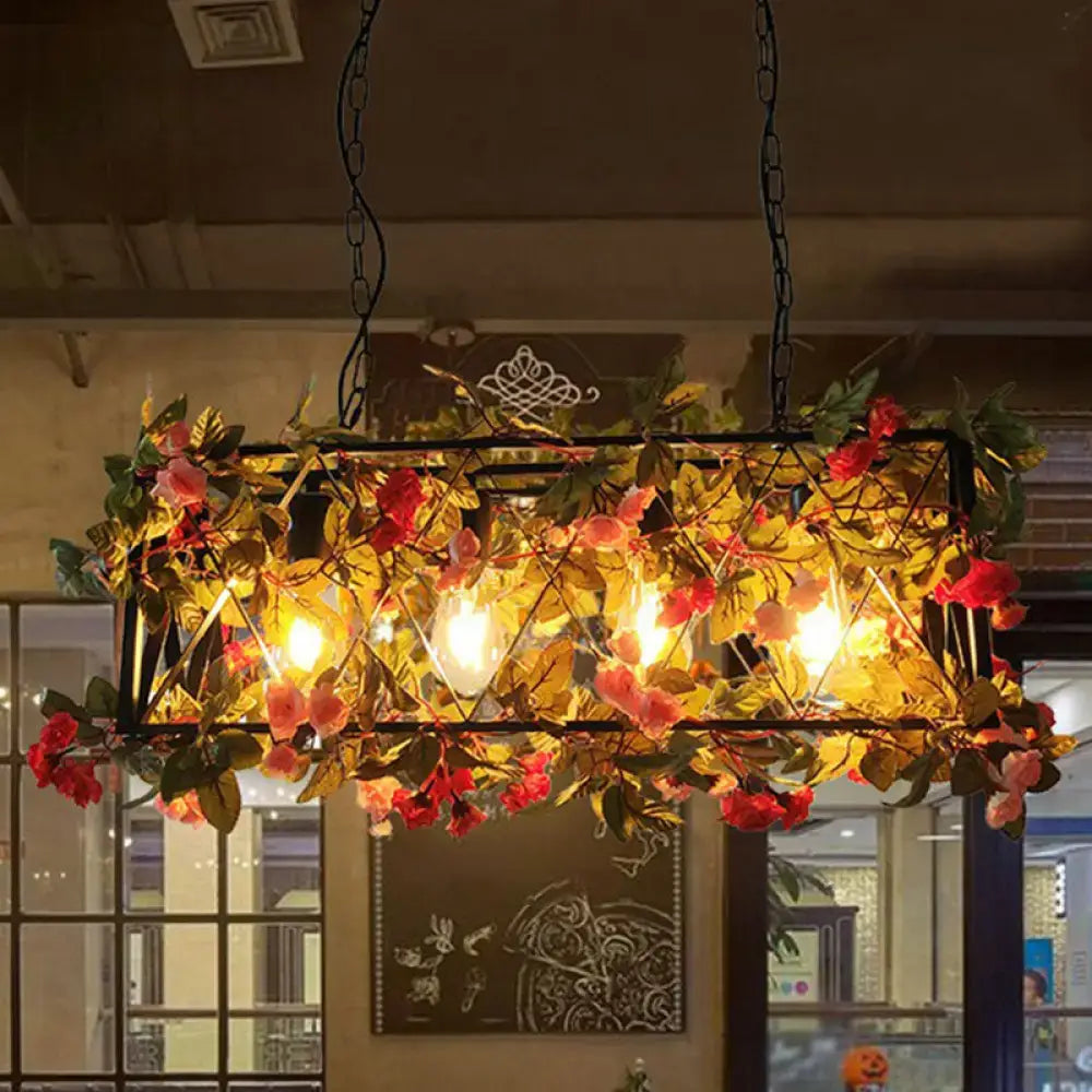 Rustic iron rose pendant light fixture dining room rope chandelier
