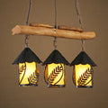 Rustic leaf lantern island lighting dining room wooden beam pendant