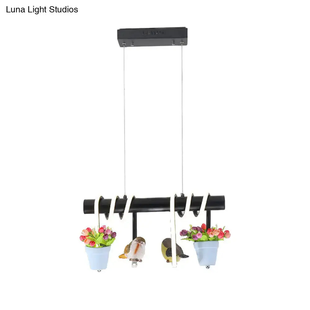 Rustic led island black metal bird and flower light dining room