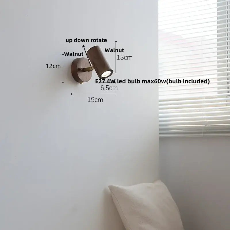 Rustic led walnut wood wall sconce – bedroom pull chain light