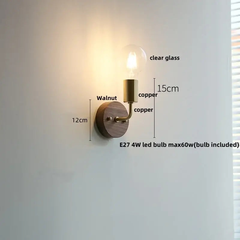 Rustic led walnut wood wall sconce – bedroom pull chain light