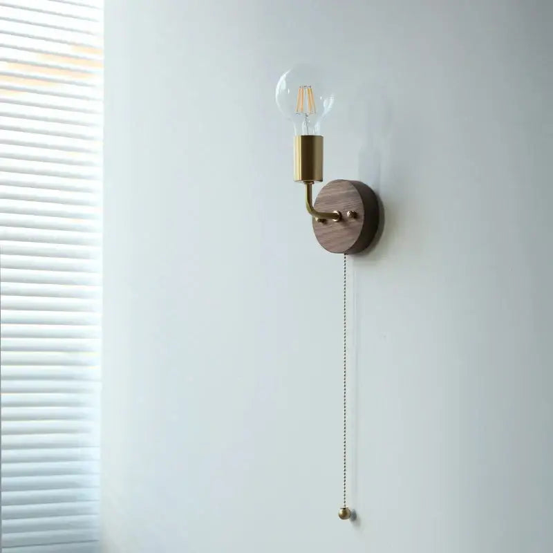 Rustic led walnut wood wall sconce – bedroom pull chain light