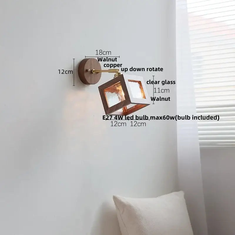 Rustic led walnut wood wall sconce – bedroom pull chain light