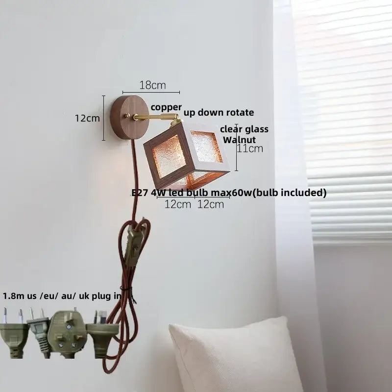 Rustic led walnut wood wall sconce – bedroom pull chain light