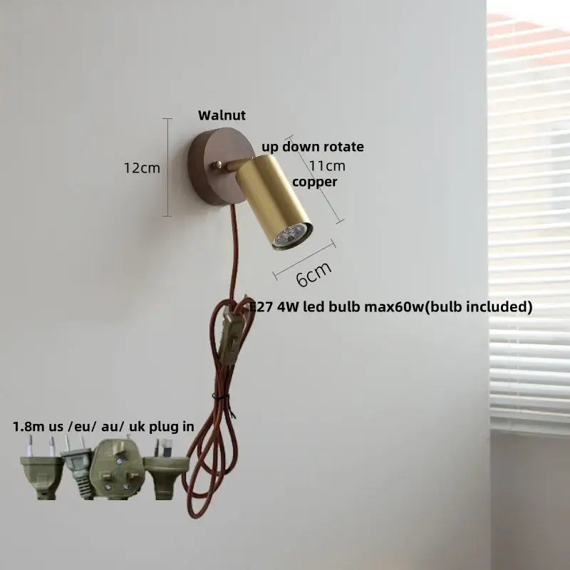 Rustic led walnut wood wall sconce – bedroom pull chain light